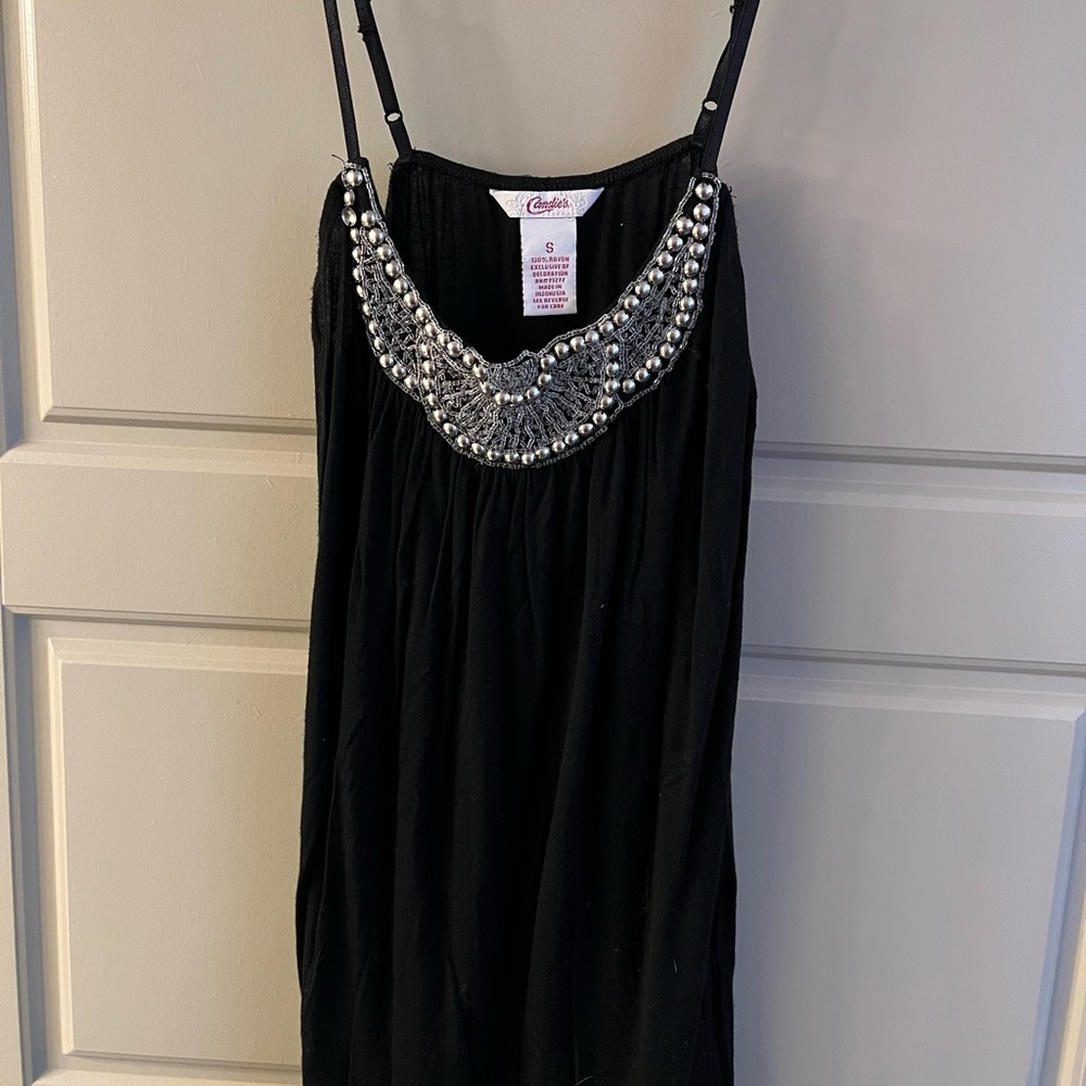 Candies black tank top, silver gems, small, slightly worn